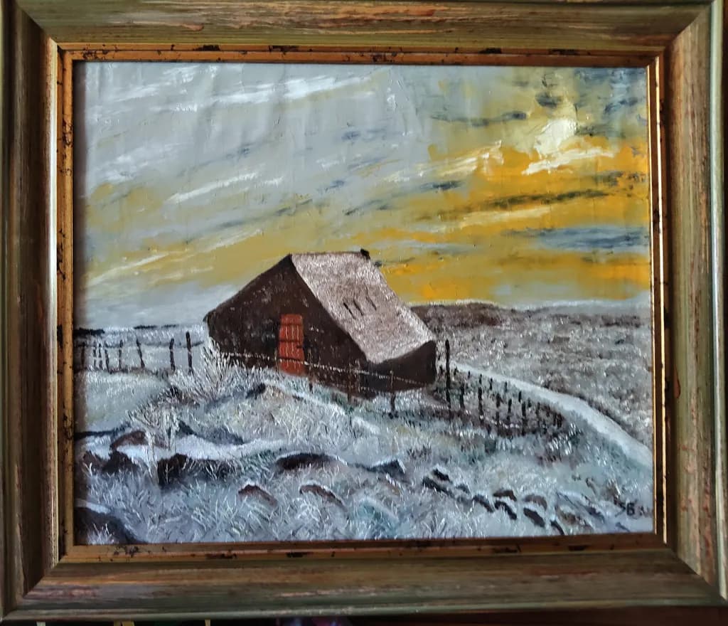 Snowy Farmhouse at Dusk