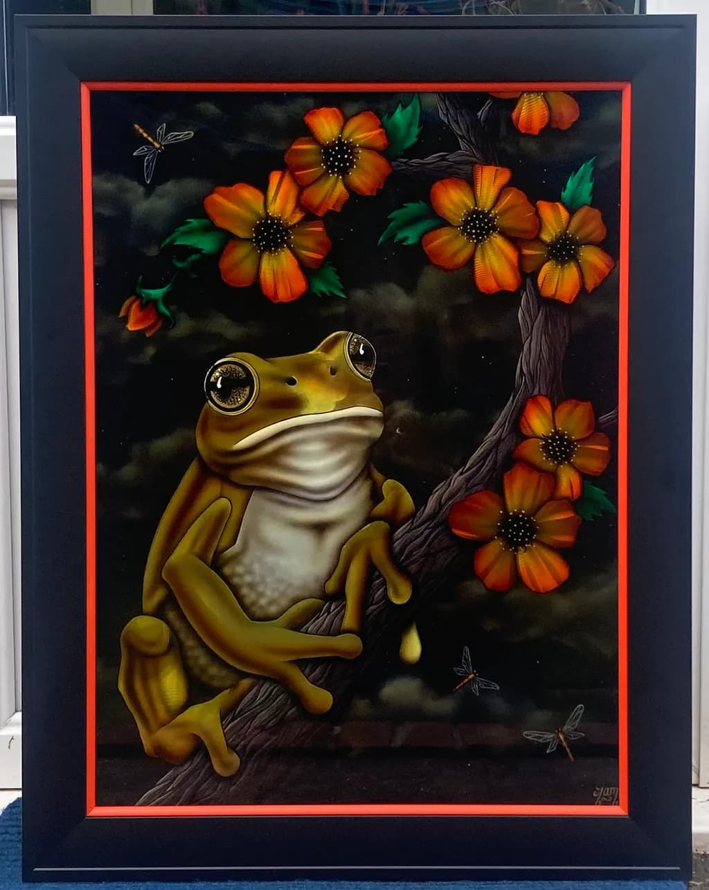 Frog on Flowered Branch