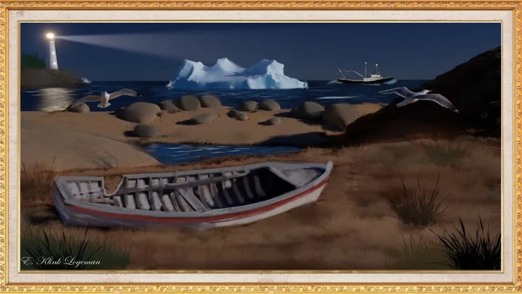 Boat and Iceberg Night Scene
