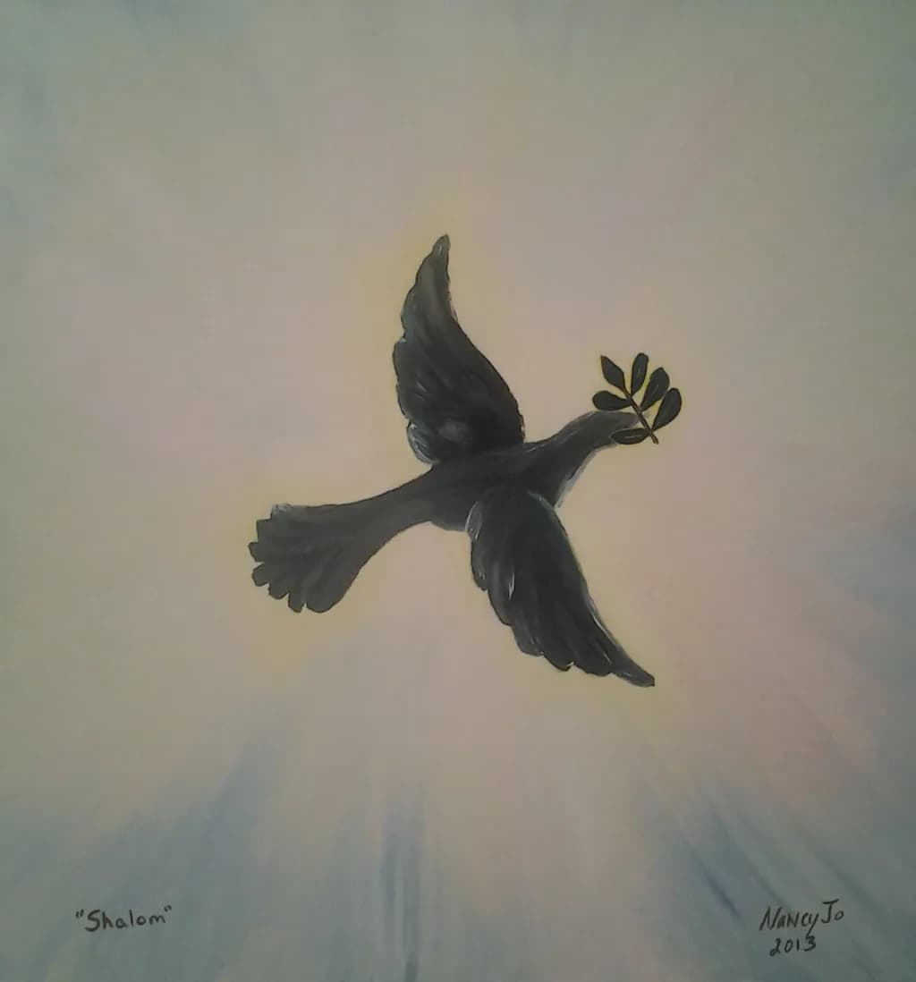 Dove with Olive Branch in Sky