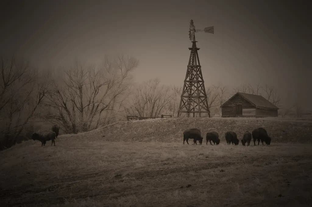 Bison Windmill Landscape