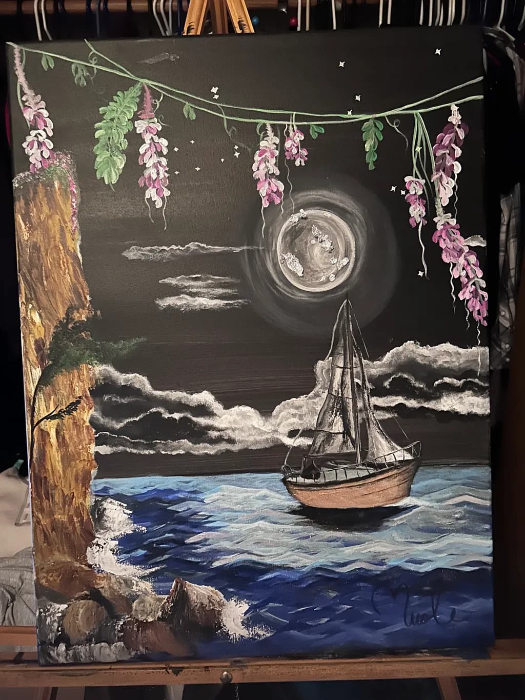Moonlit Sailboat Shore