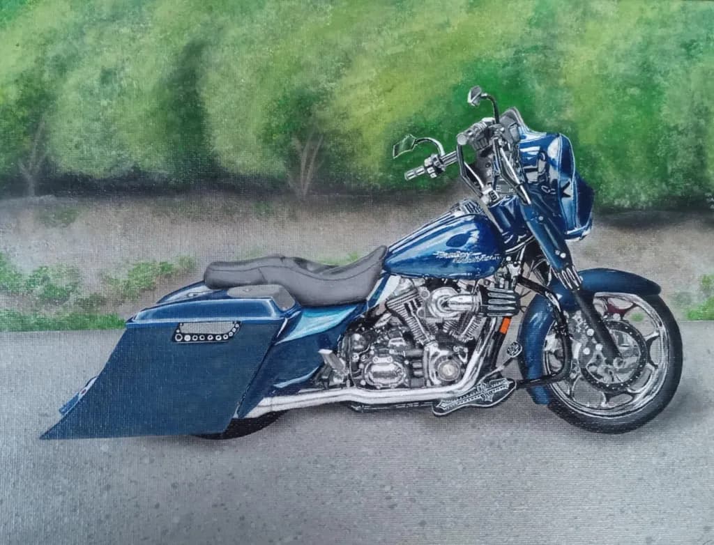 Blue Motorcycle on Road
