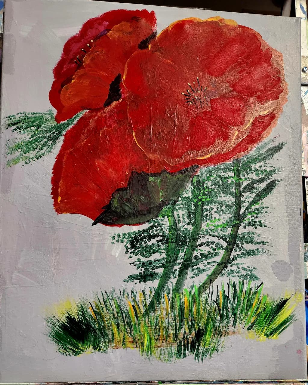 Red Poppies with Grass