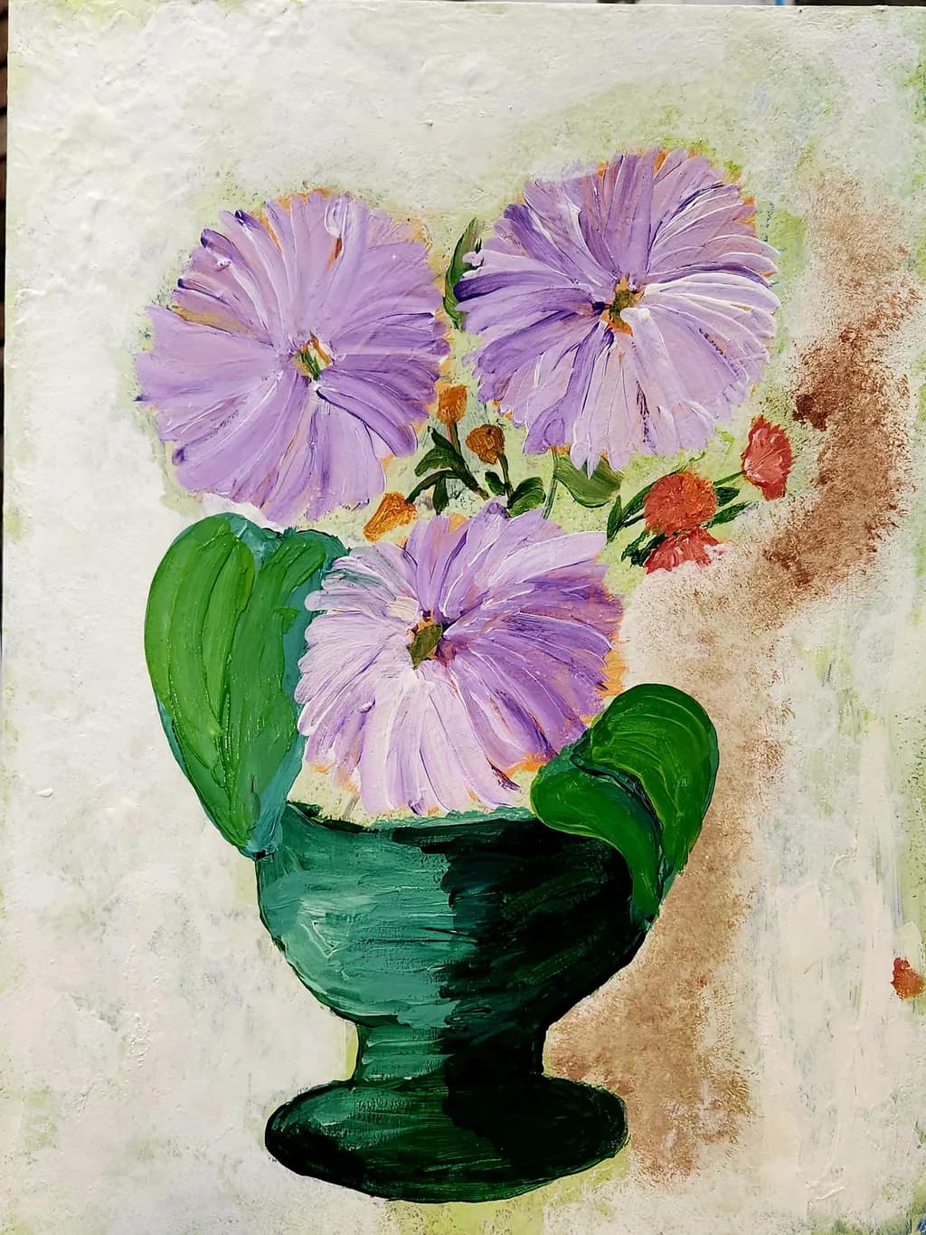 Purple Flowers in Green Vase