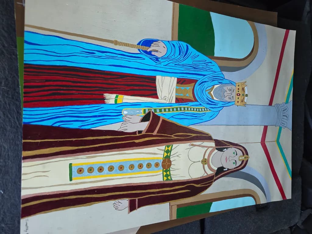 Royal Figures in Blue and Brown