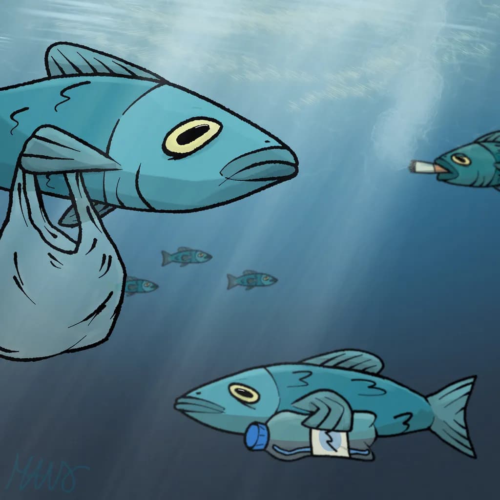 Fish with Plastic and Cigarette