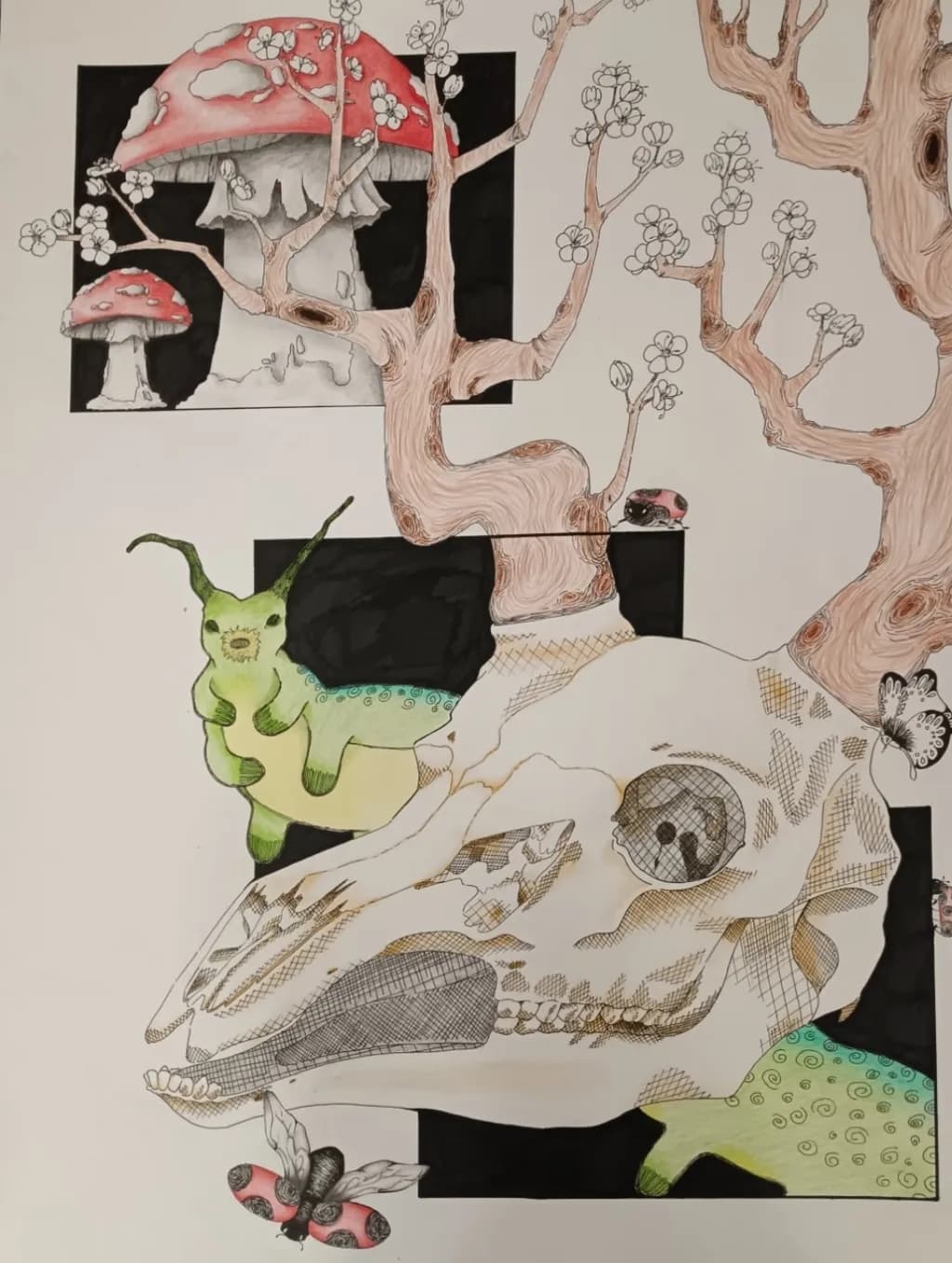 Skull with Mushroom and Trees