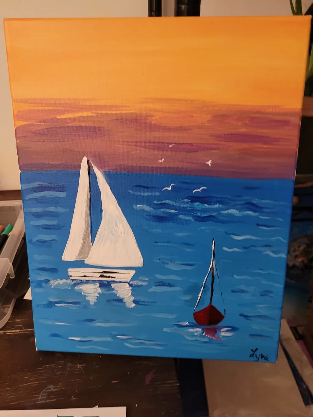 Sunset Boats Seascape