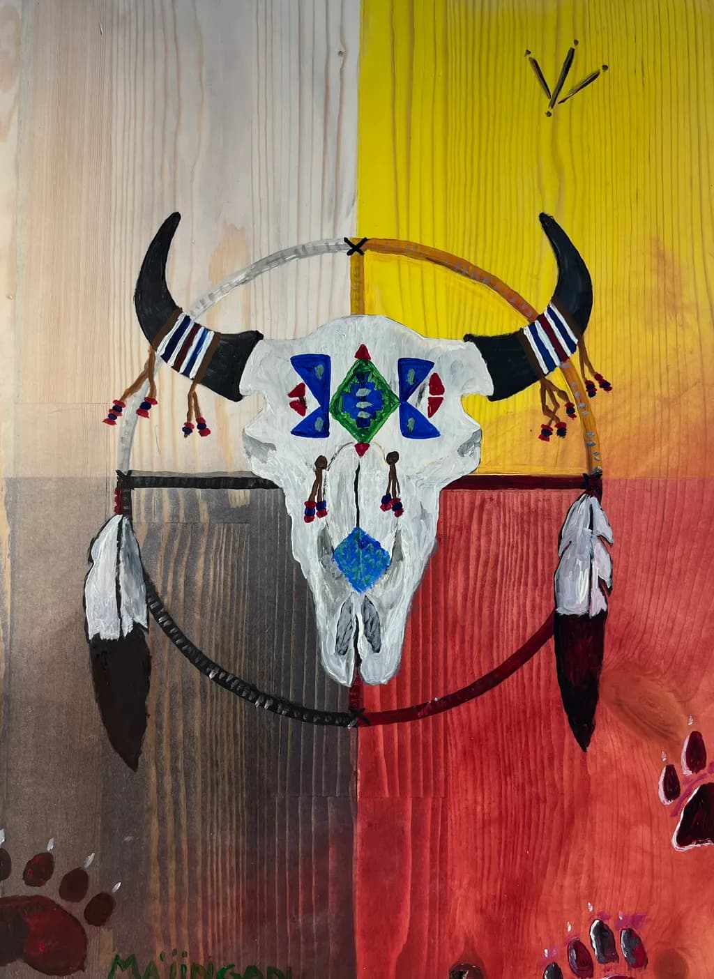 Buffalo Skull and Feathers