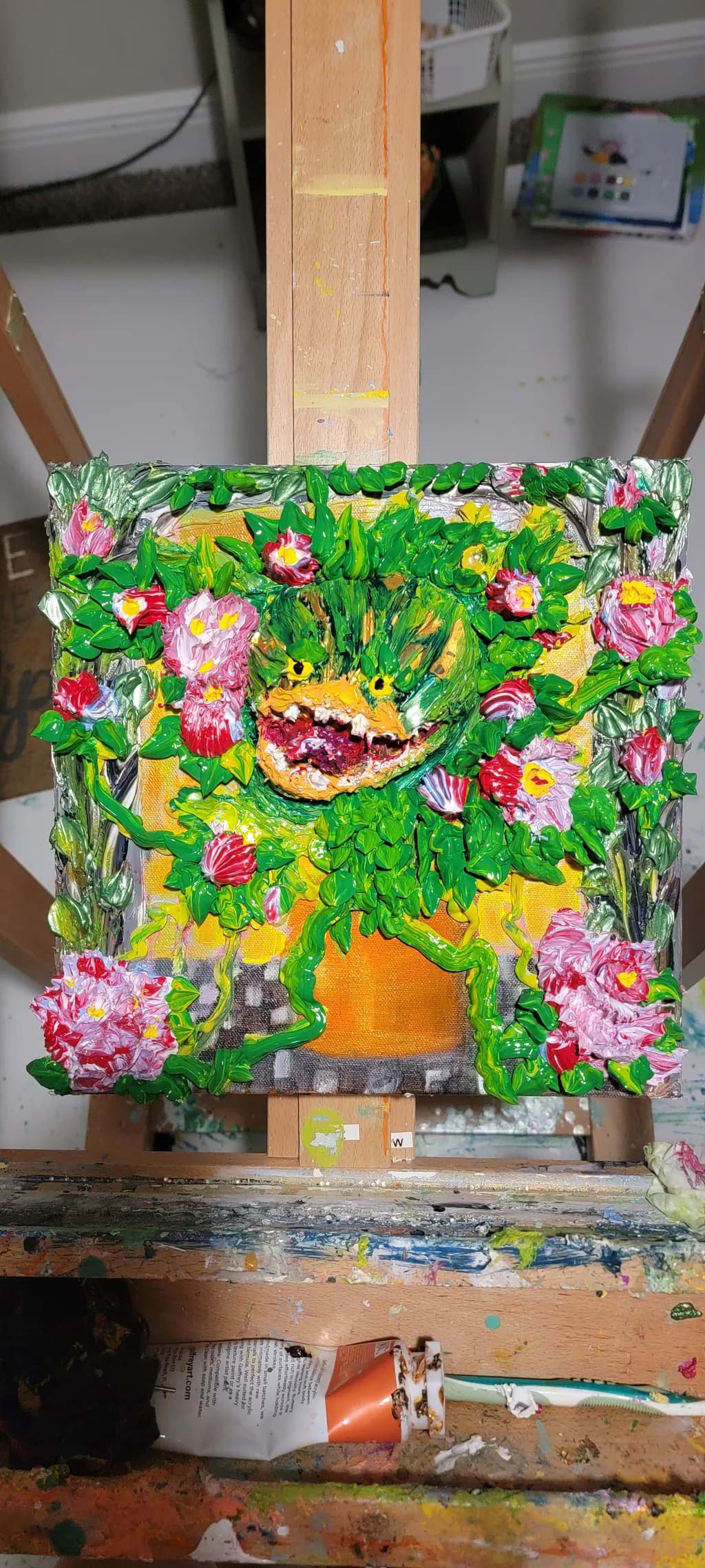 Green Plant Monster with Flowers