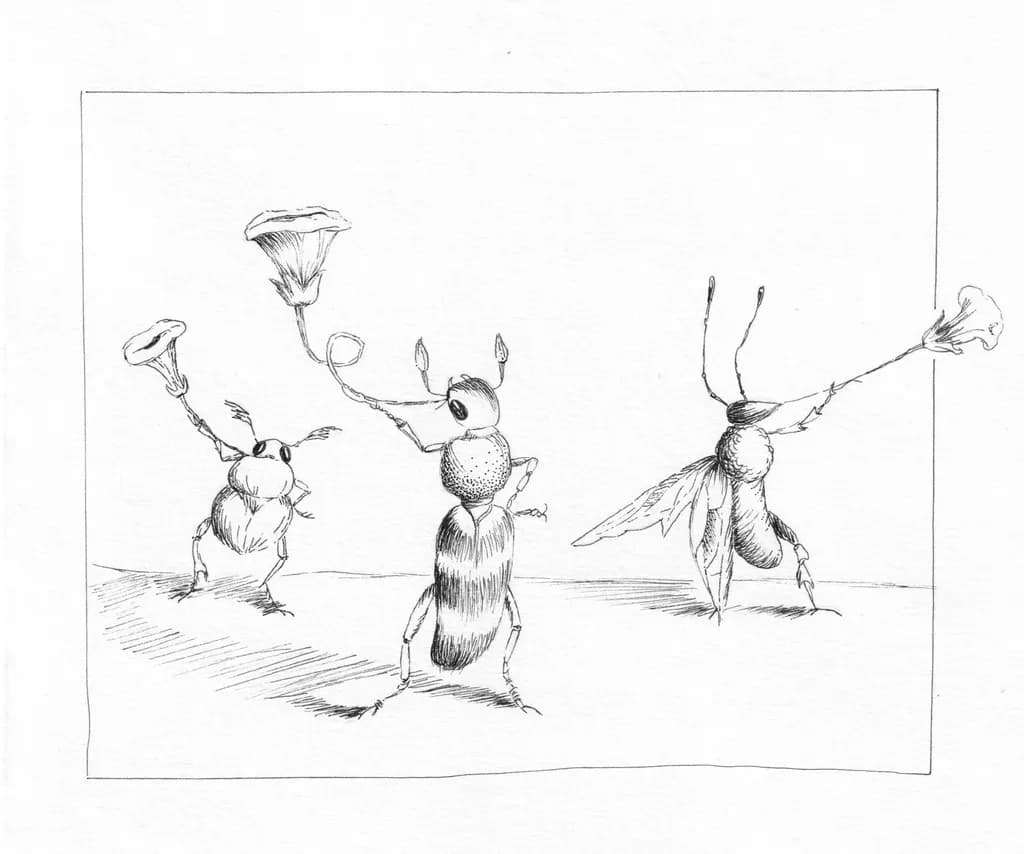 Insect Trio with Flowers