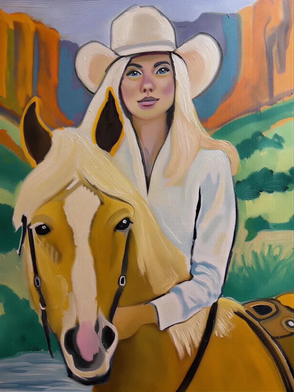 Cowgirl and Horse in Landscape