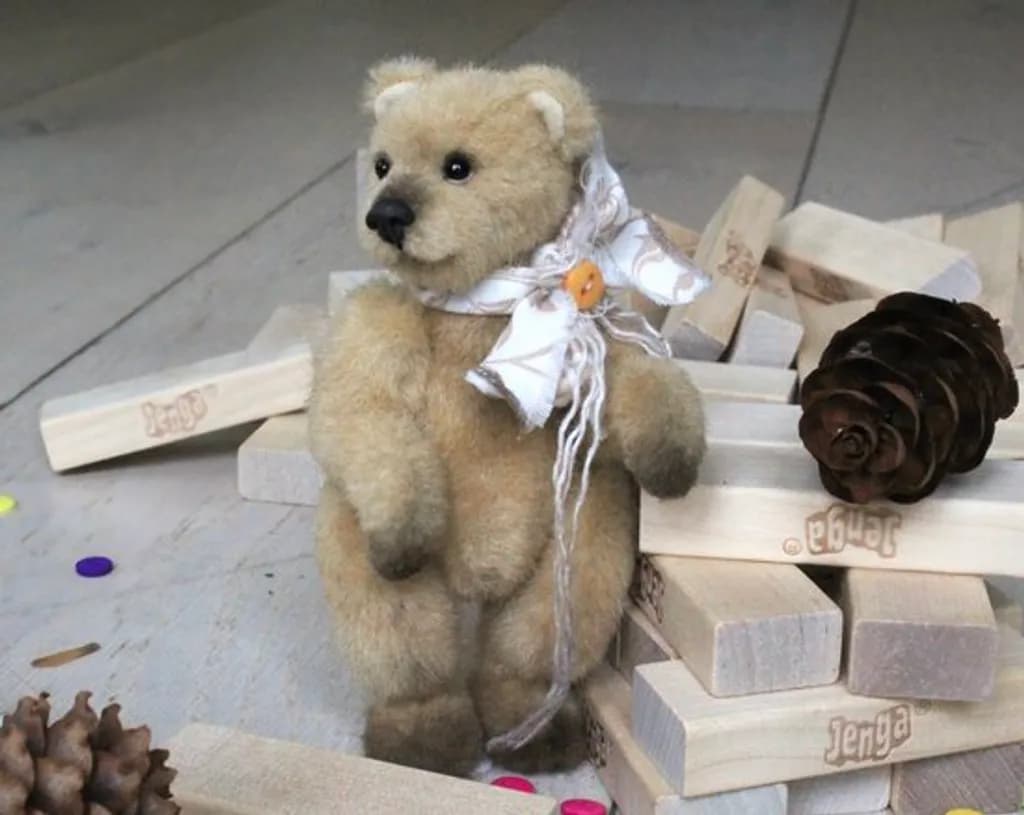Teddy Among Jenga Blocks