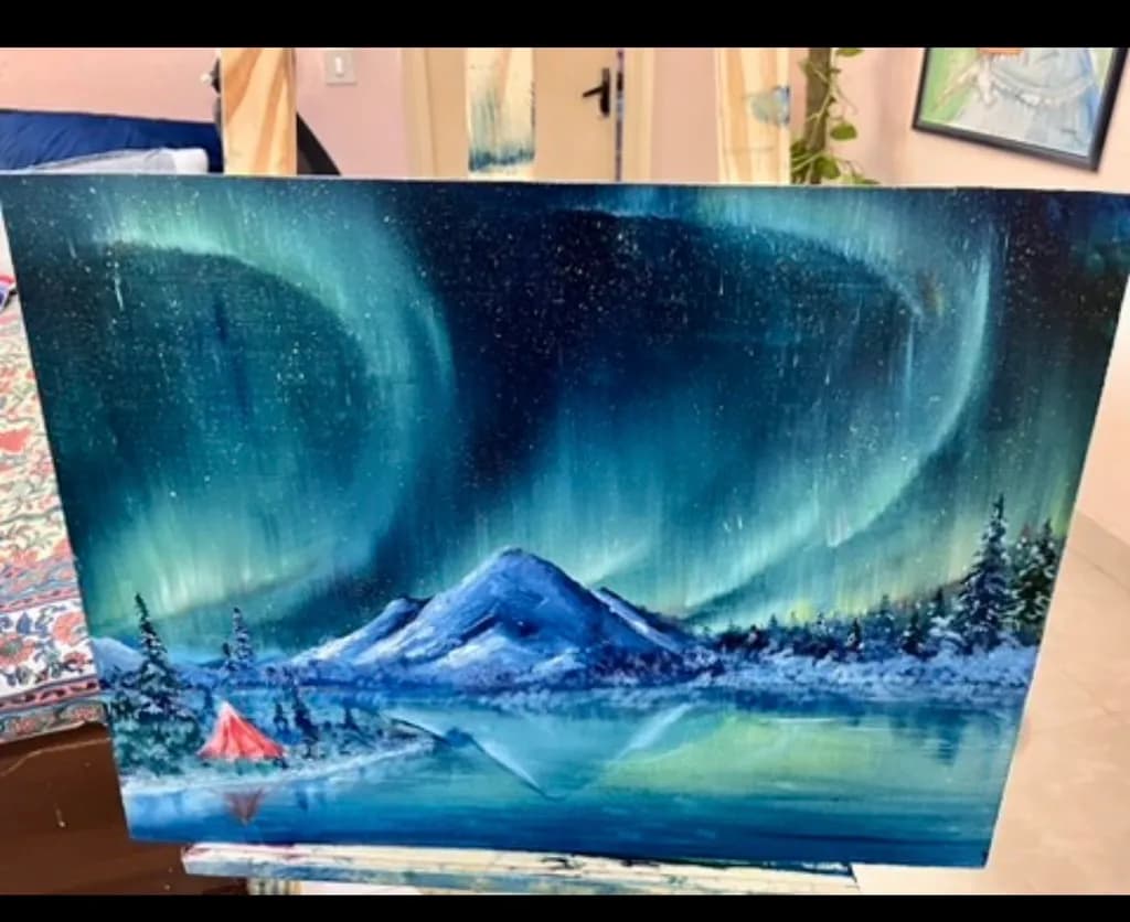 Northern Lights Over Mountain Lake
