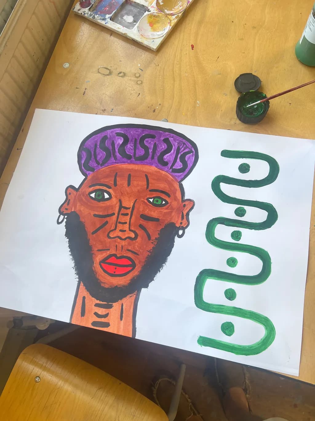 Bearded Portrait with Green Spiral