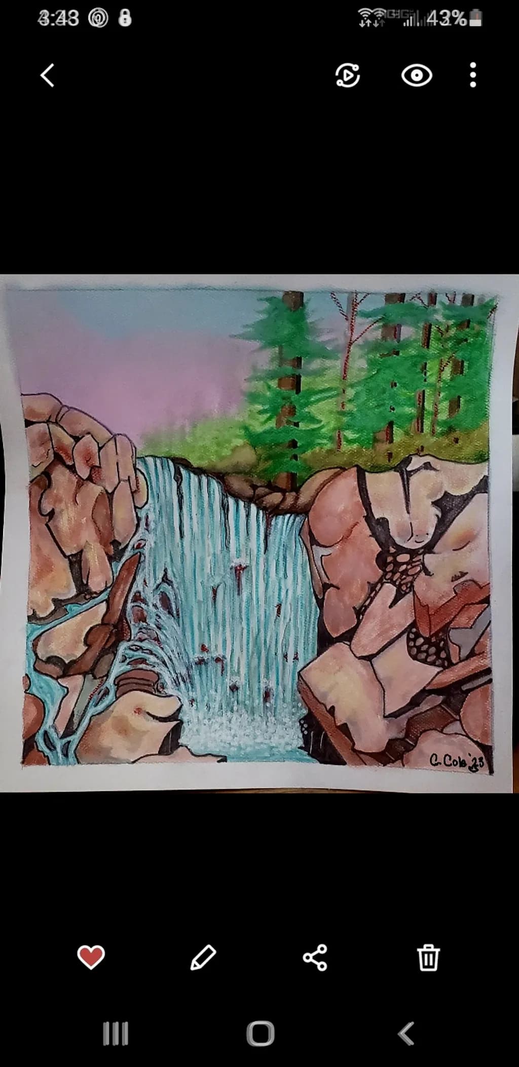 Waterfall Among Rocks and Trees