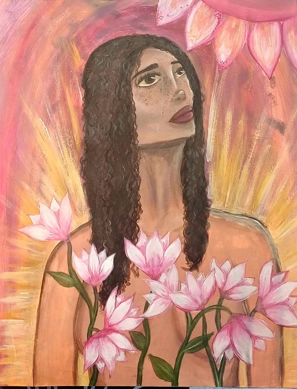 Woman with Pink Flowers