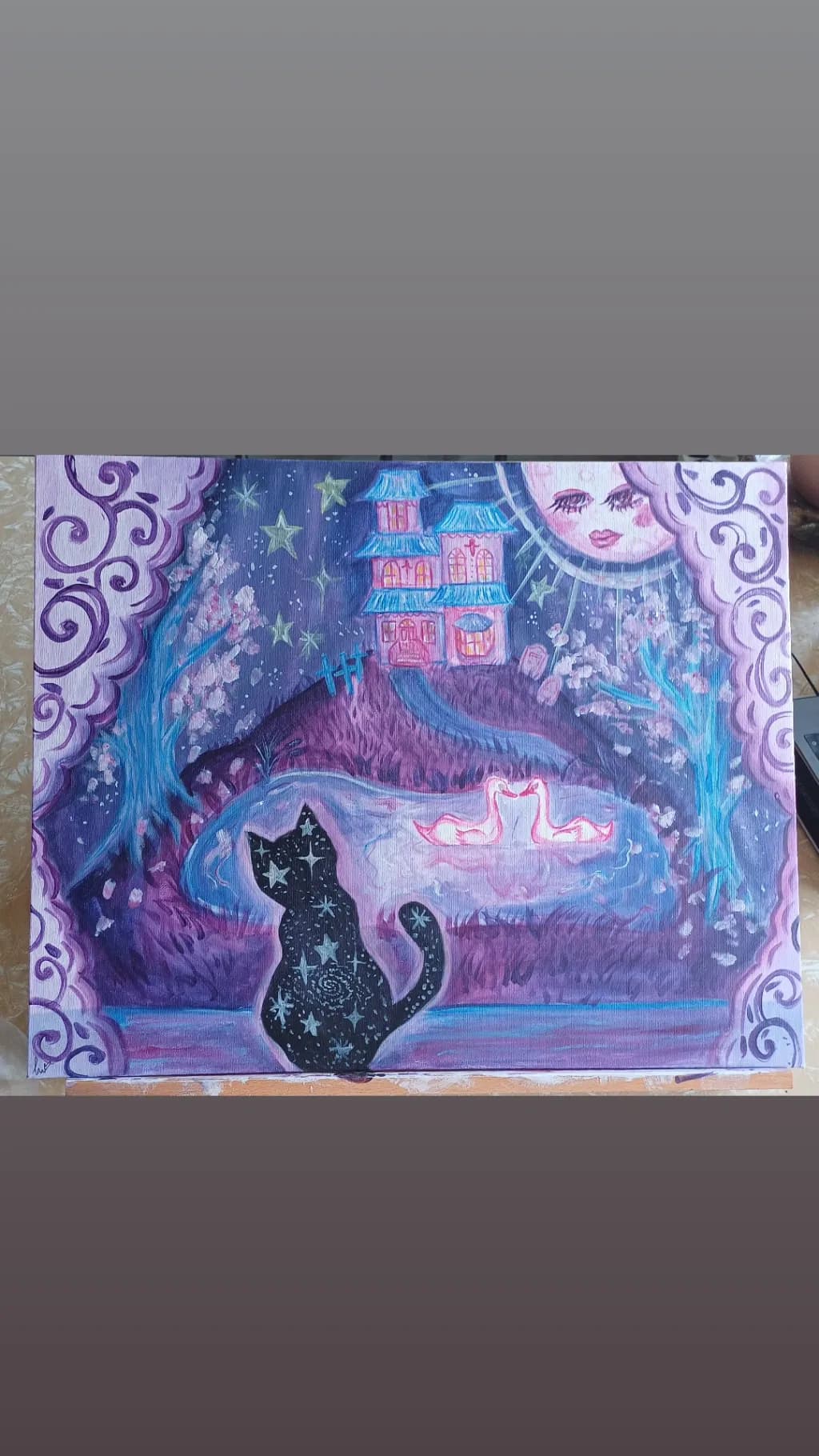 Moonlit Pond Cat