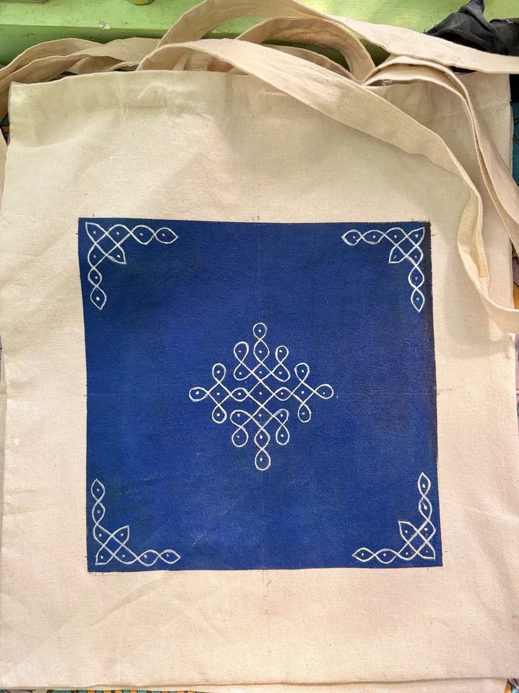 Blue Square Motif Tote
