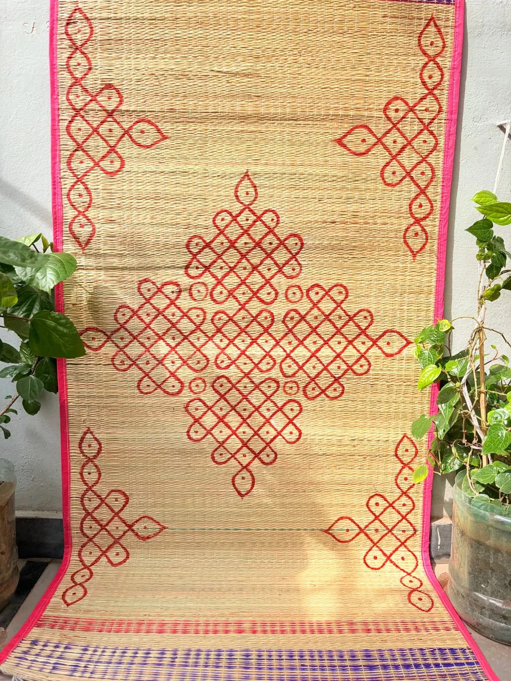 Woven Mat with Red Design