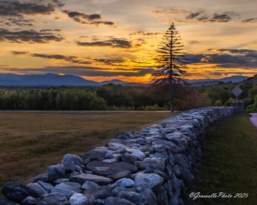 Sunset Behind Stone Wall