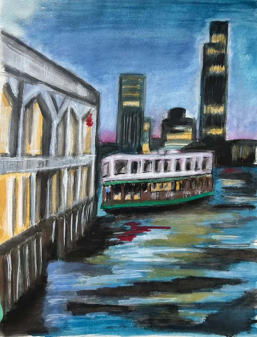 Ferry at Waterfront Dusk