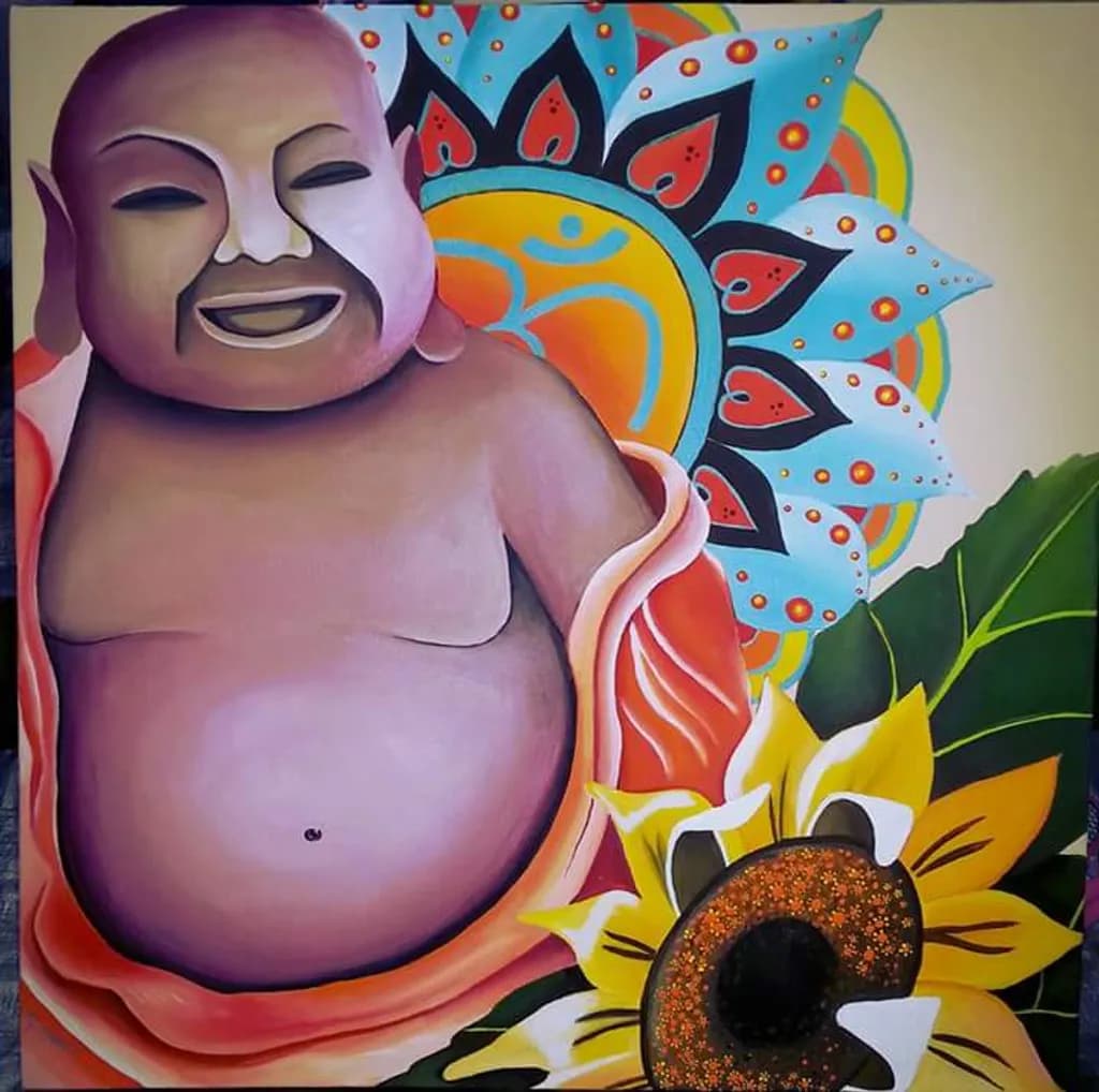 Laughing Buddha with Sunflower