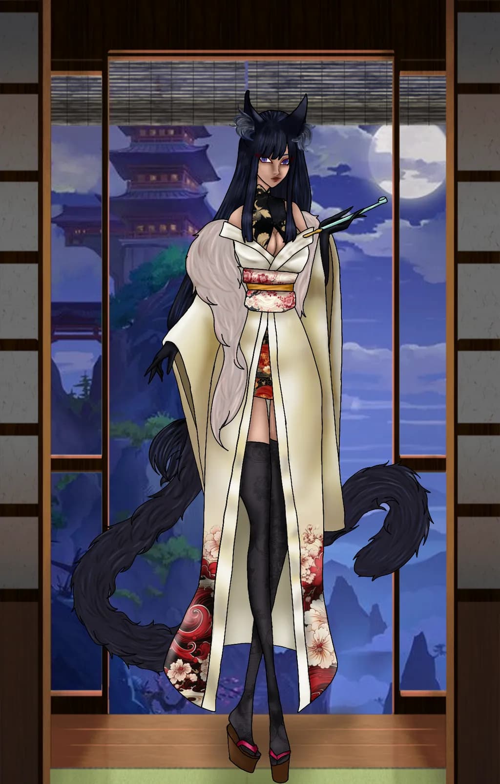 Moonlit Temple Kimono