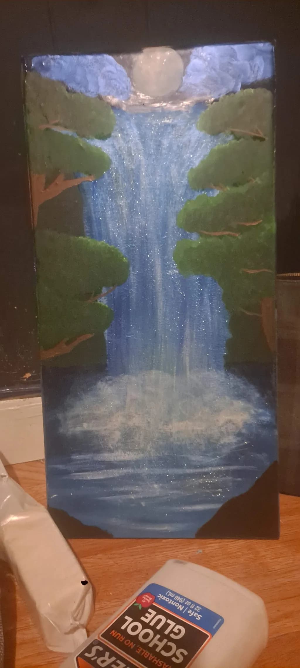 Moonlit Waterfall and Trees