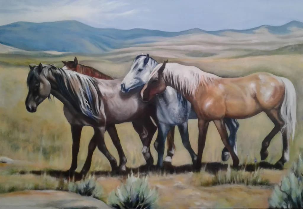 Horses in Grassy Fields