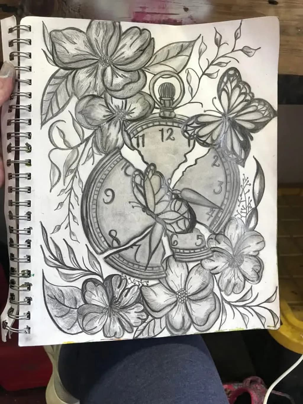 Clock and Flowers with Butterflies