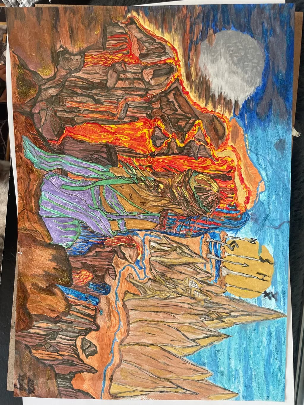 Volcanic Landscape with Moon