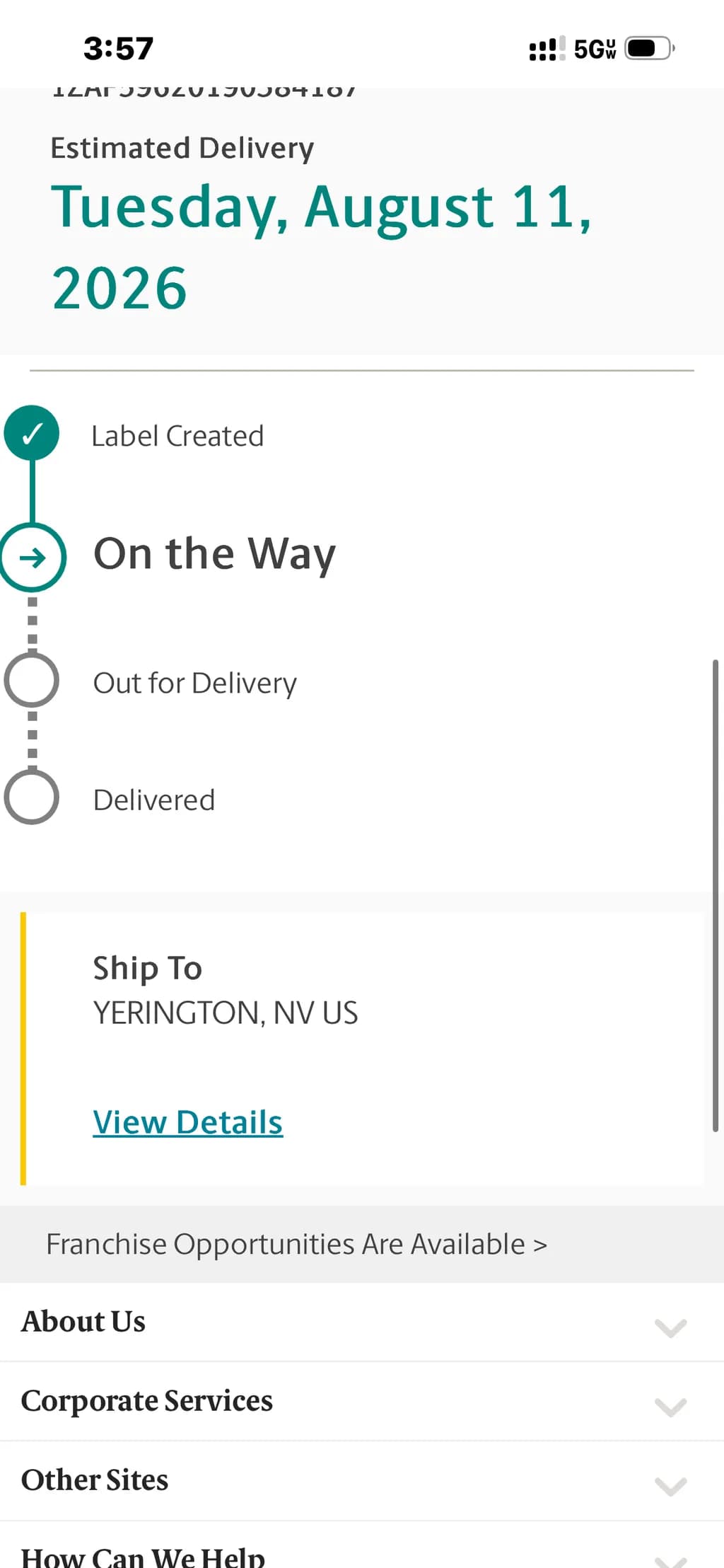 Estimated Delivery August 2026