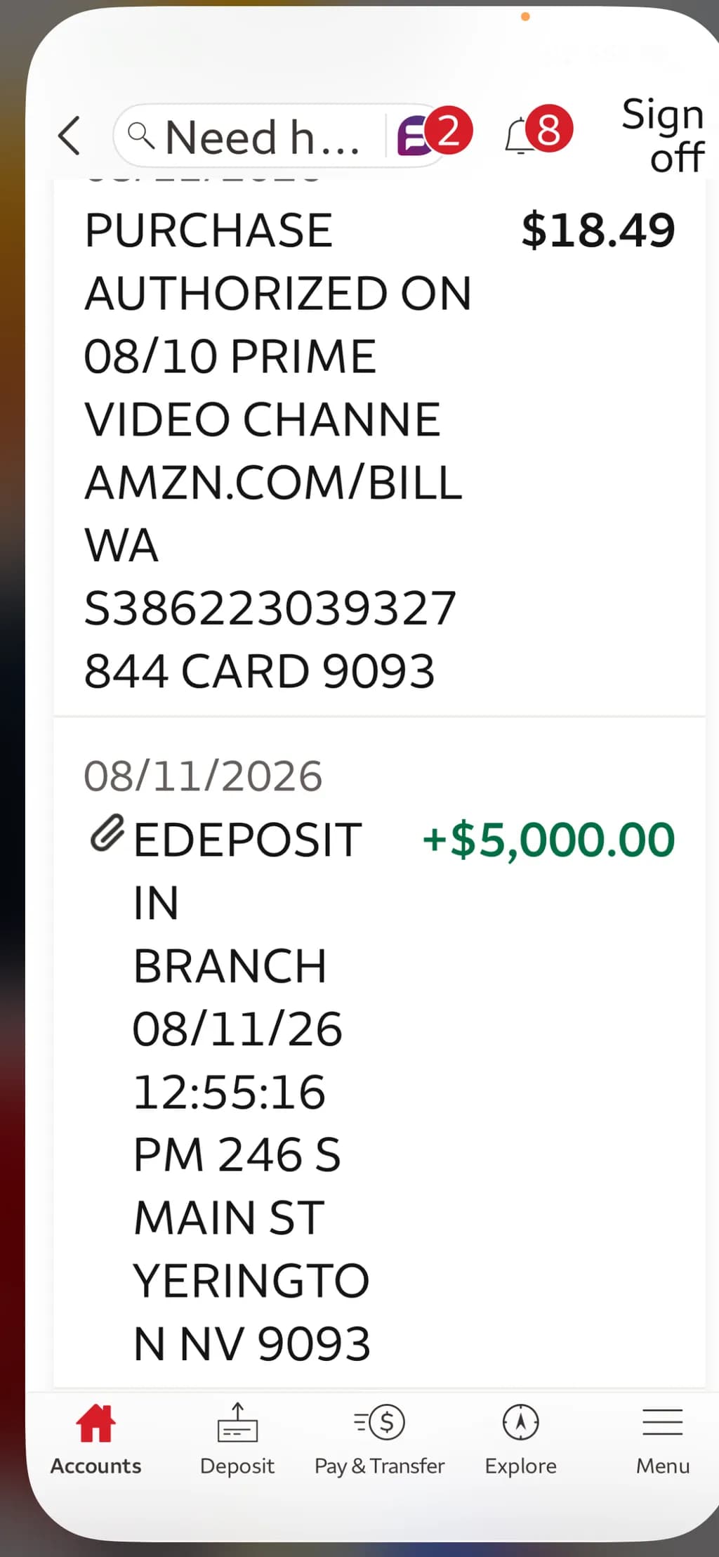 Bank Deposit Notification