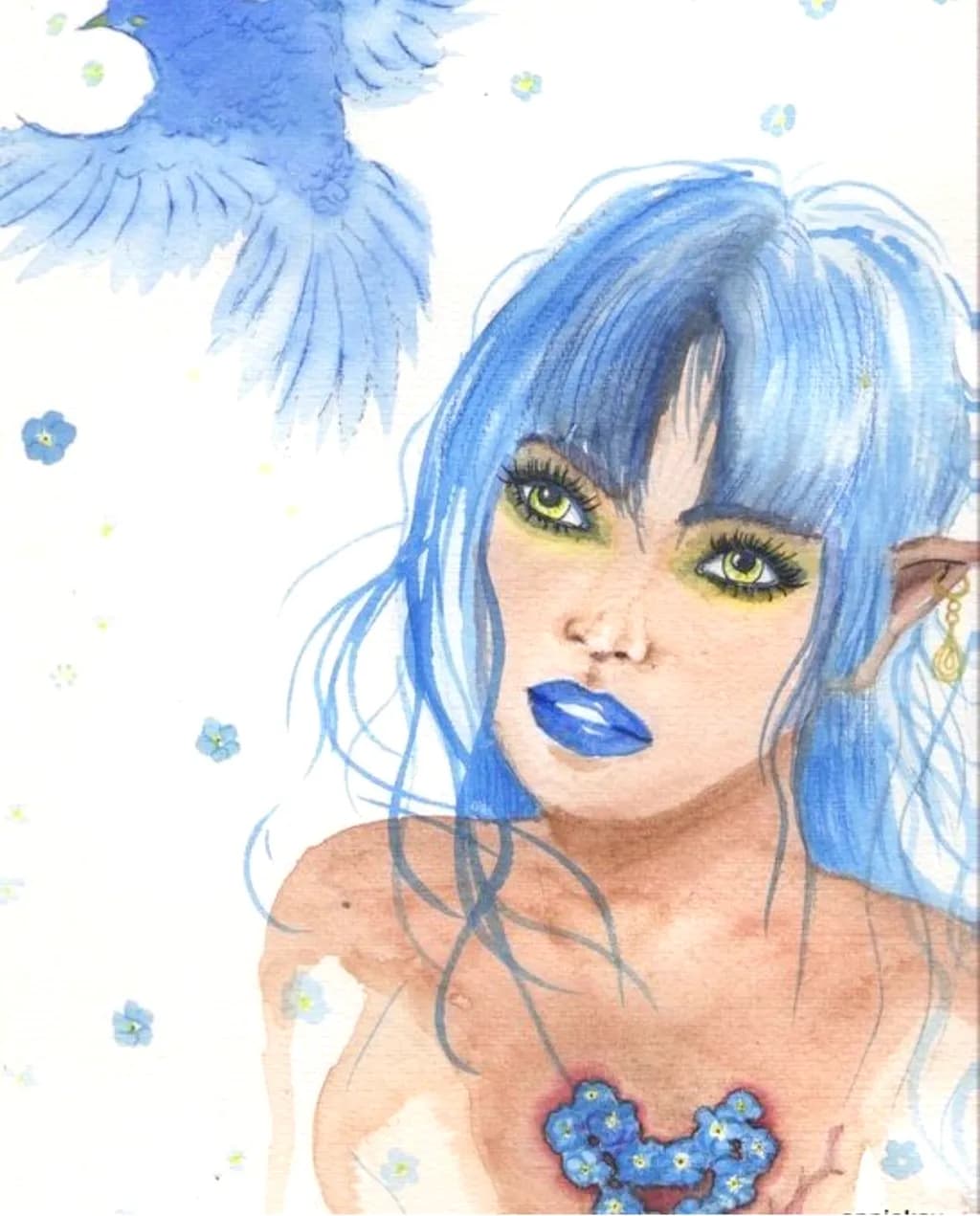 Blue Hair and Bird