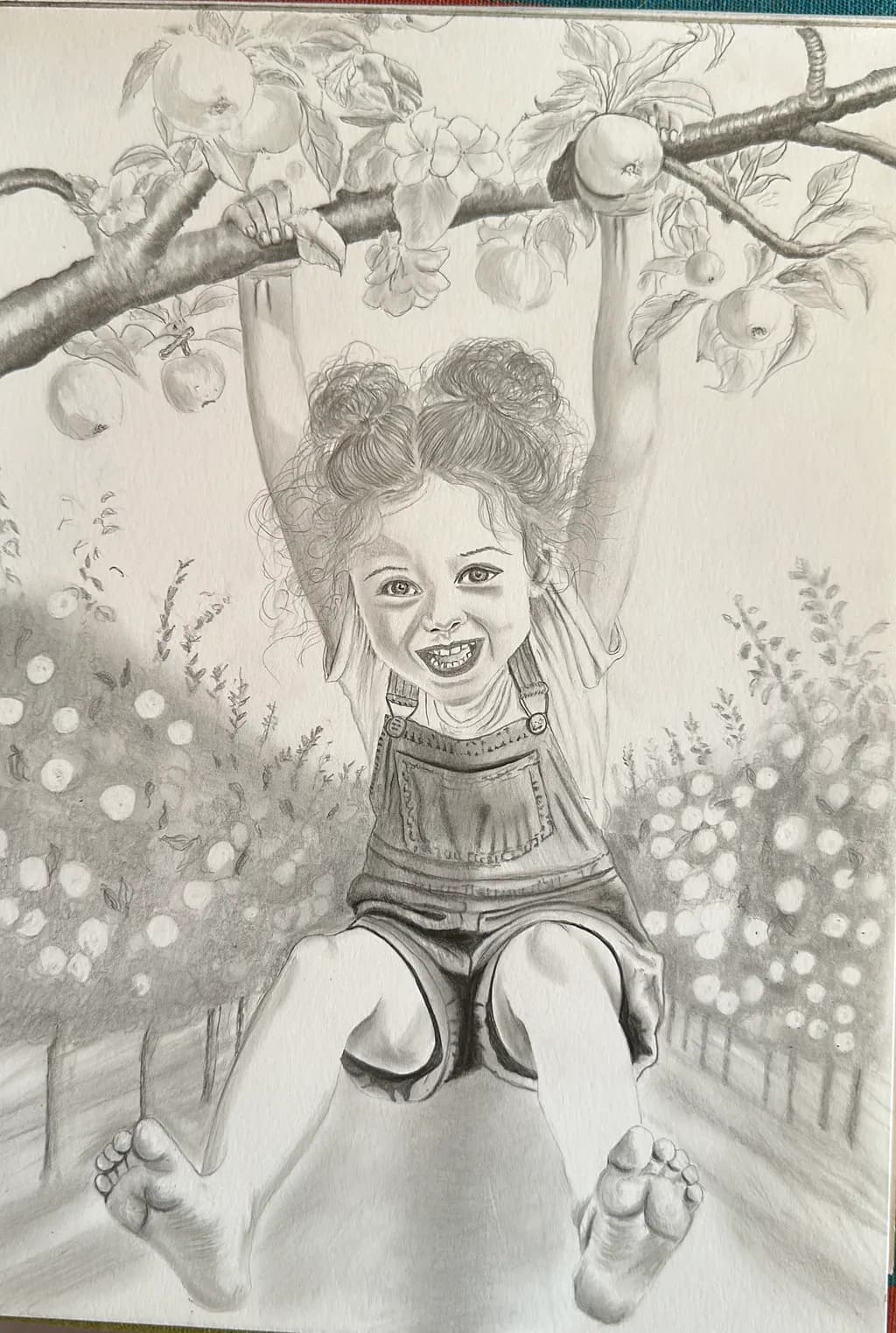 Child Hanging from Apple Tree Branch