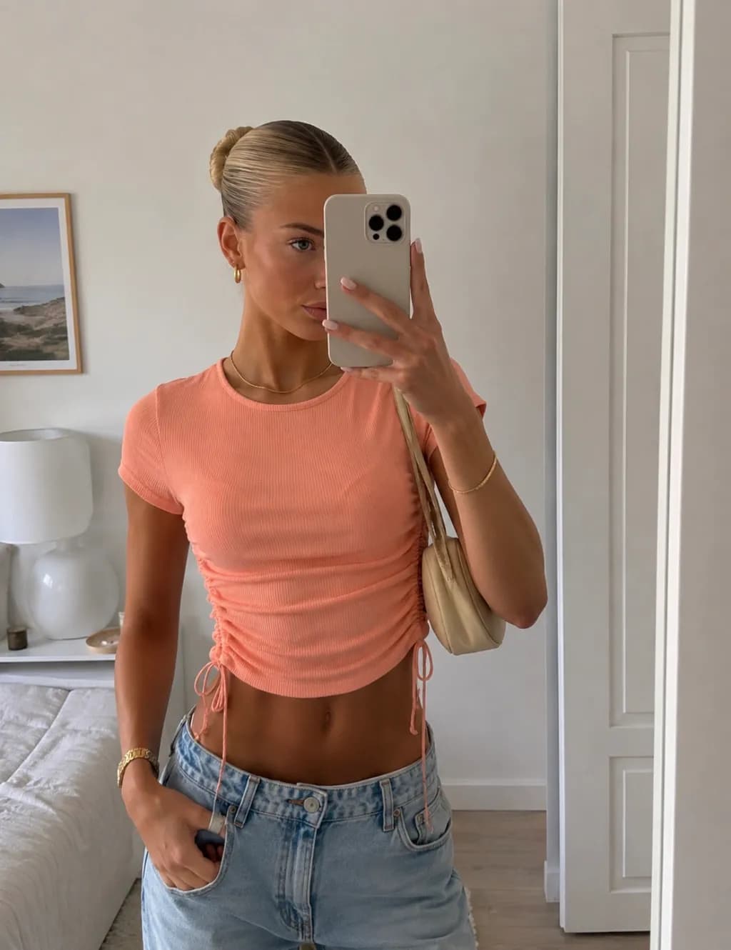 Peach Ruched Crop