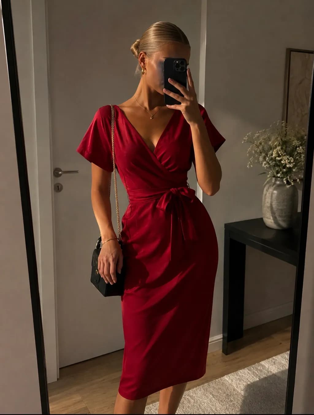 Red Wrap Midi Dress