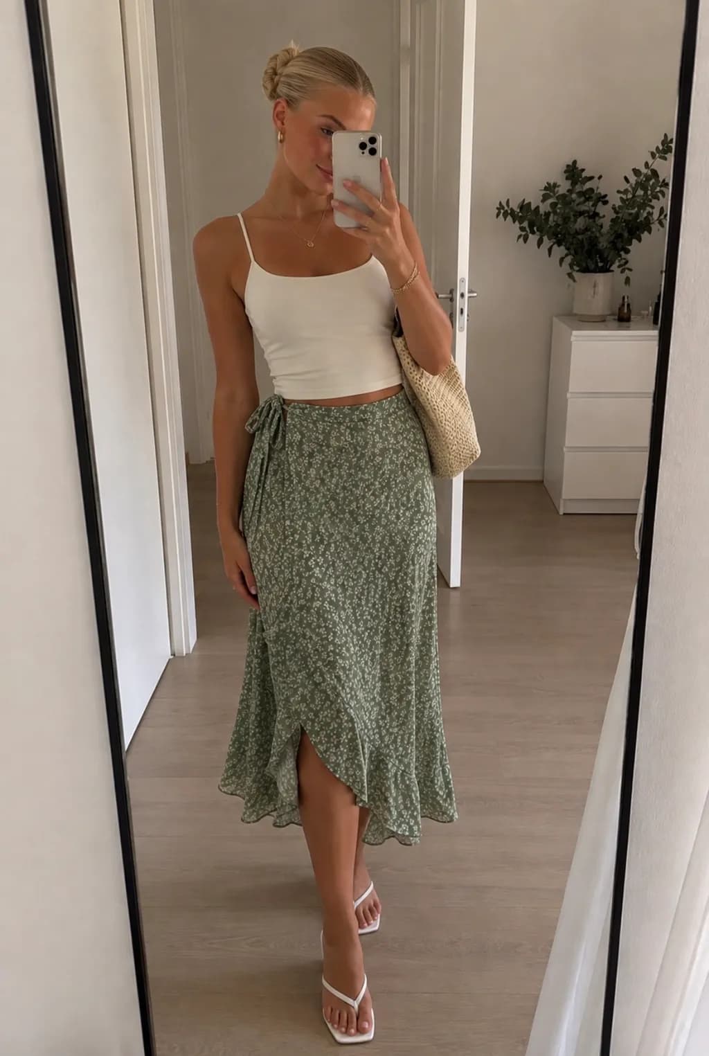 Green Floral Wrap Skirt