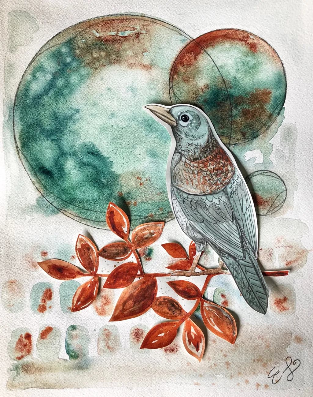 Bird on Rust Leaves