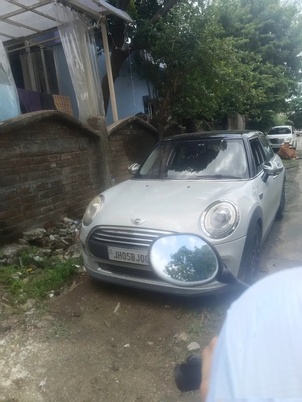 White Mini Cooper Parked