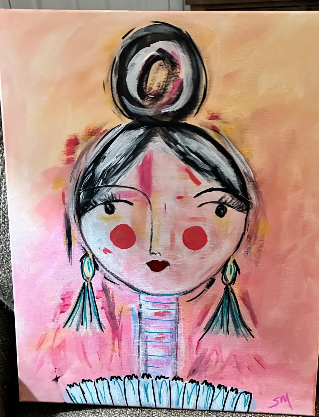 Pink Portrait with Earrings