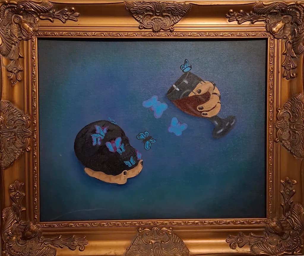 Skull and Glass with Butterflies