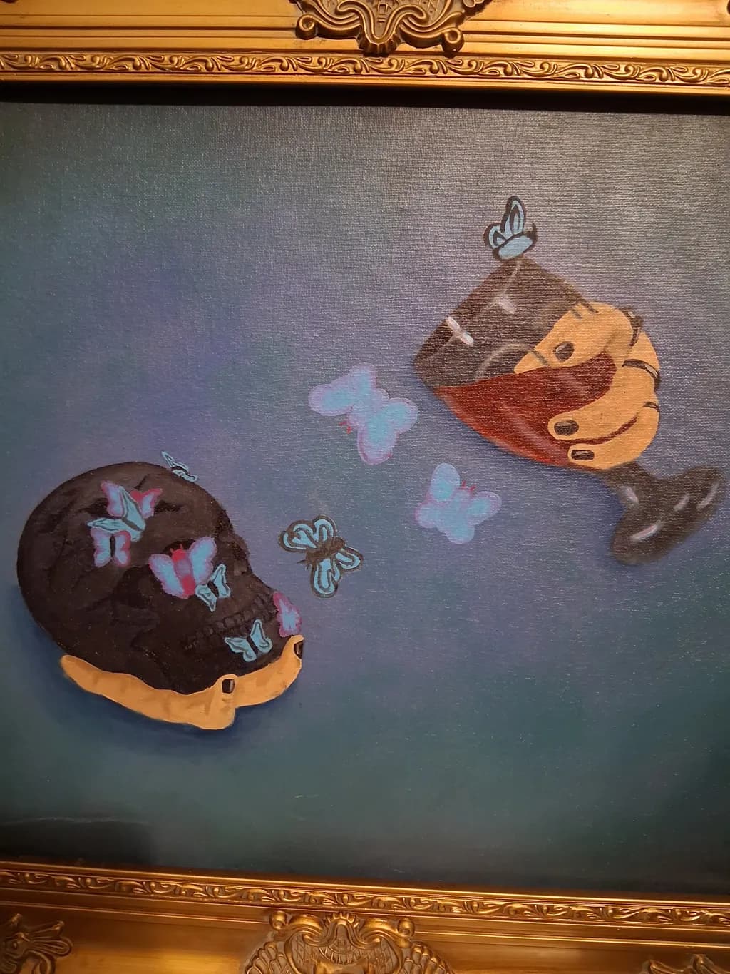 Skull and Glass with Butterflies