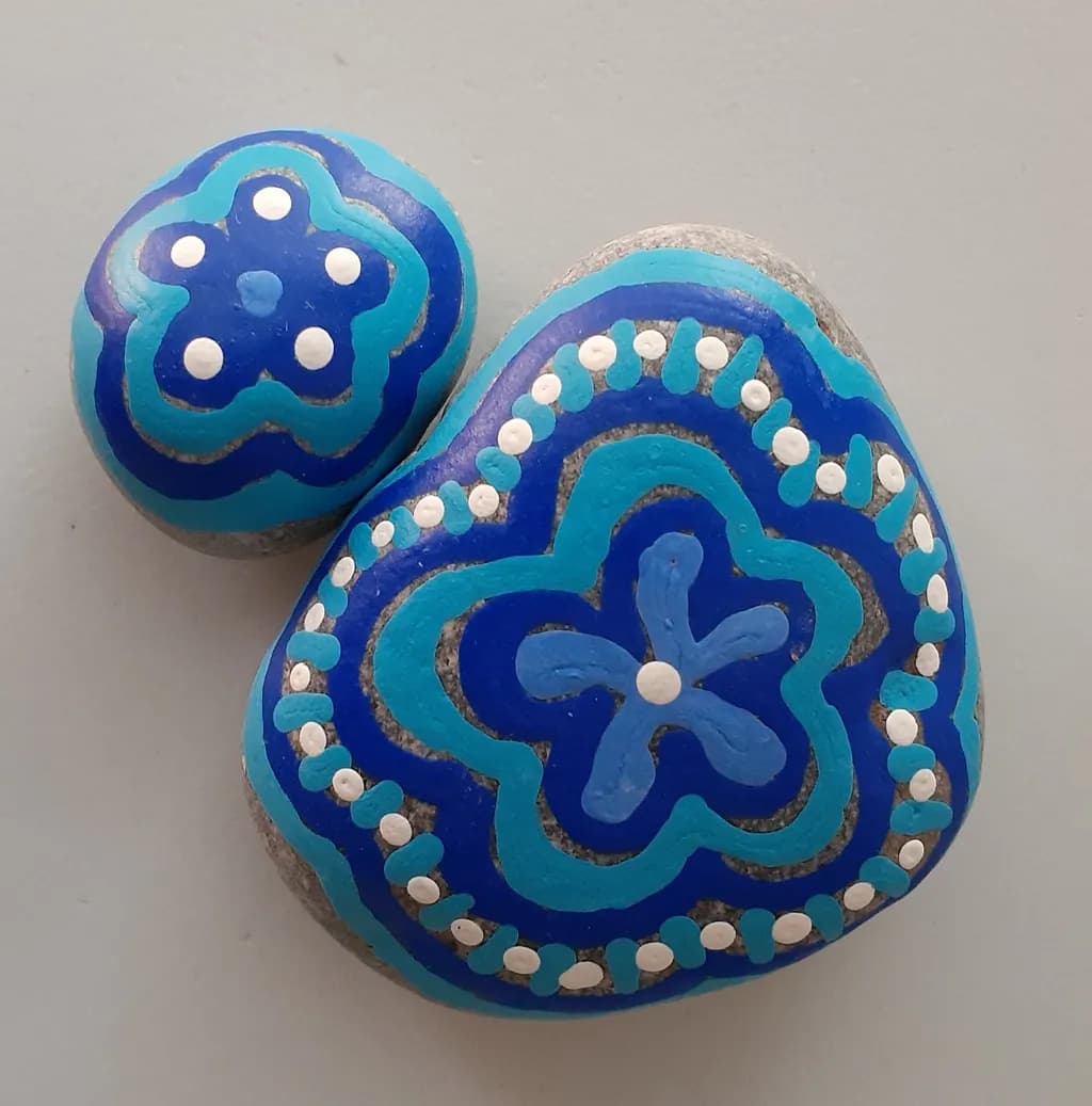 Painted Stones Blue Flowers