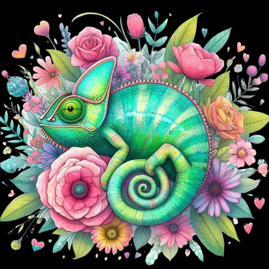 Chameleon and Flowers