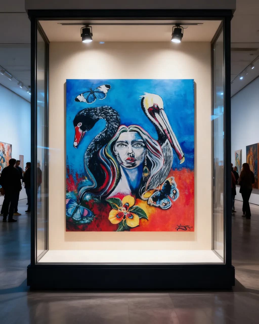 Woman with Swans and Butterflies