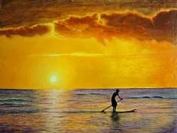 Hawaiian Sunset With Paddle Surfer