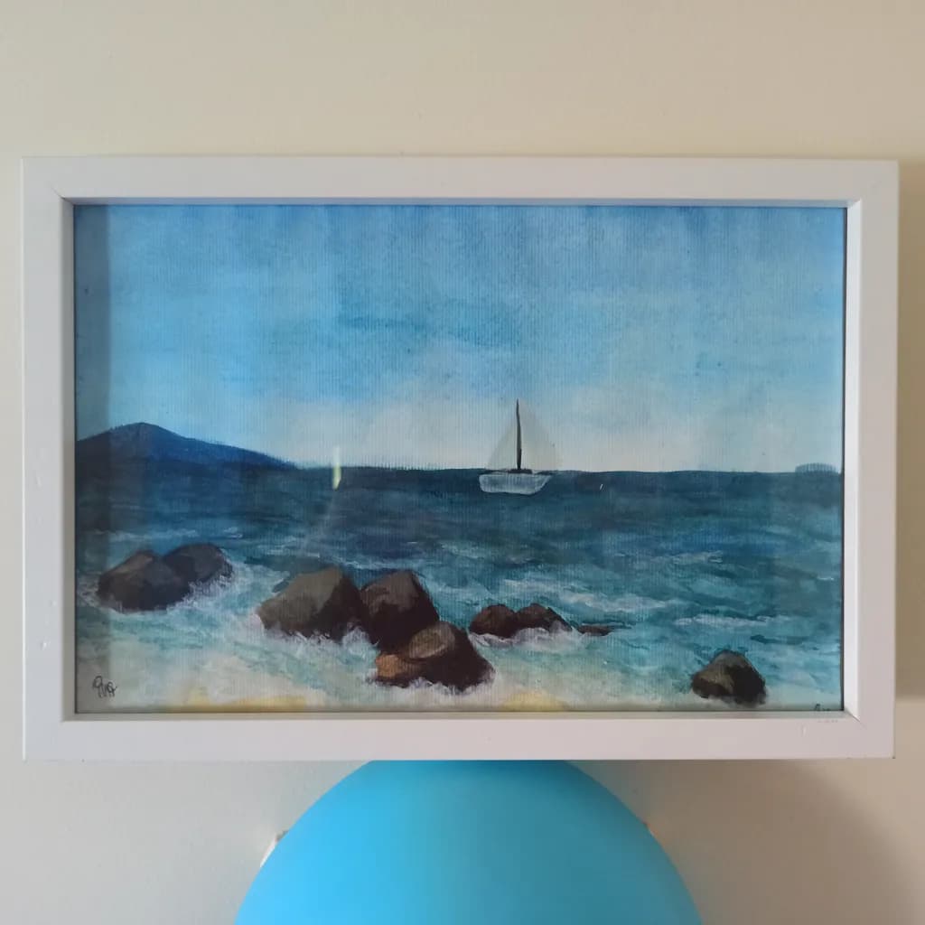 Seaside Rocks and Sailboat